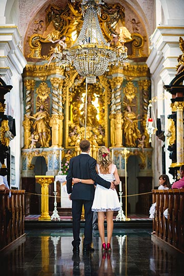 Church wedding ceremony at Bled wedding island Assumption of Mary Church