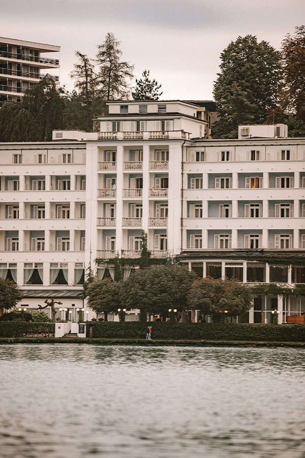 A Grand hotel Toplice view from the lake.