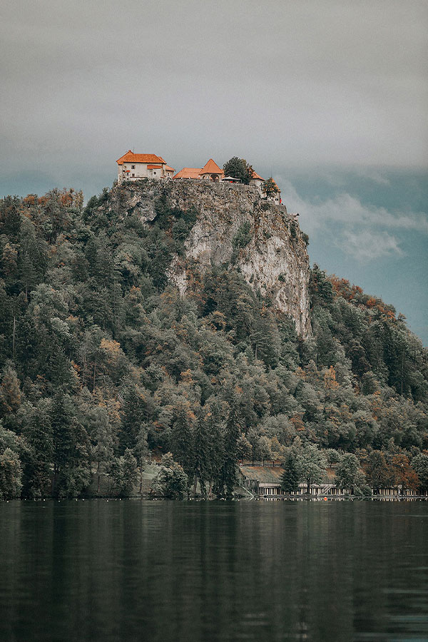 A lake Bled Castle view from the lake.
