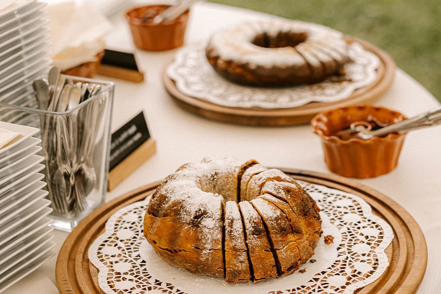 A festive dessert called Potica at wedding reception on Lake Bled island, Slovenia.