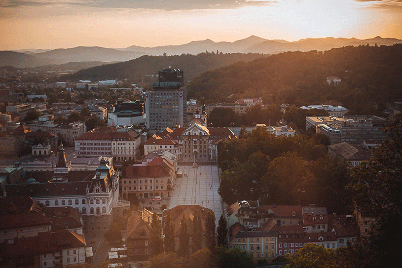 Main capitale of Slovenia - Ljubljana in sunset.